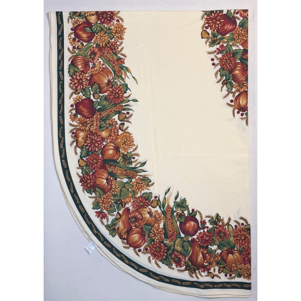 Vintage 1994 Avon Home Fashions Fall Harvest Round Tablecloth Pumpkins Corn 70in